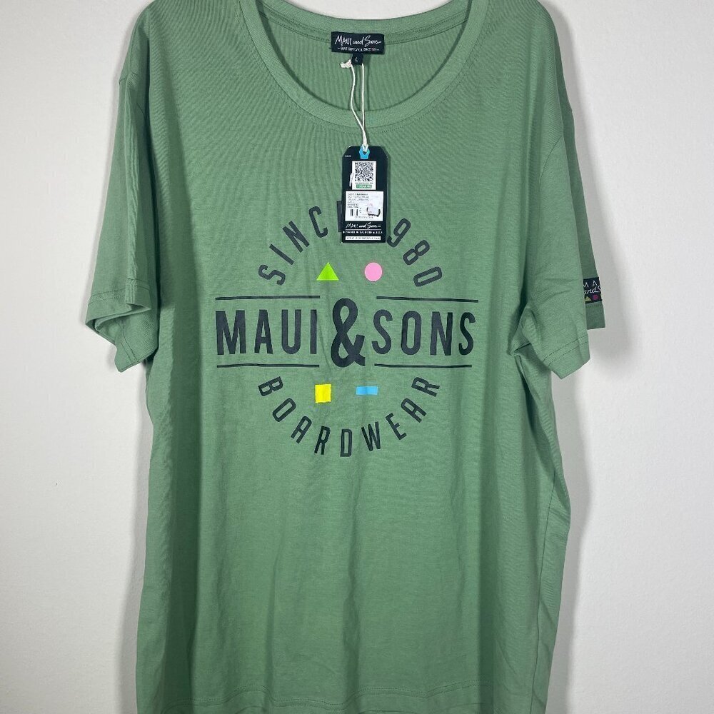 NWT! Maui and Sons Graphic Green Tee Shirt Men's Boardwear L Beachy!